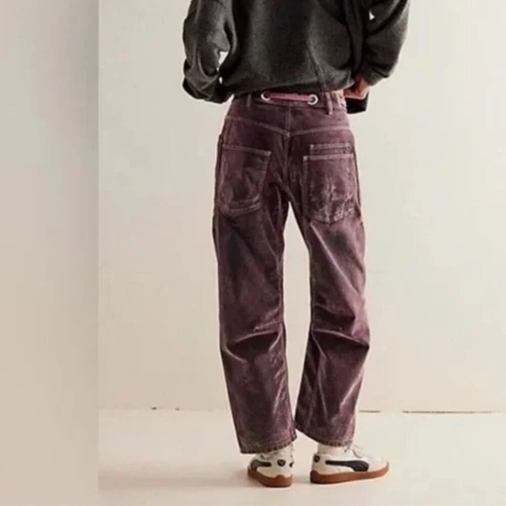 Free People Moxie Flocked Pull On Barrel Jeans We The Free Rope Tie Size 31 - Picture 2 of 9